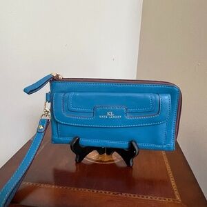 Kate Landry  Teal Leather Wristlet Clutch